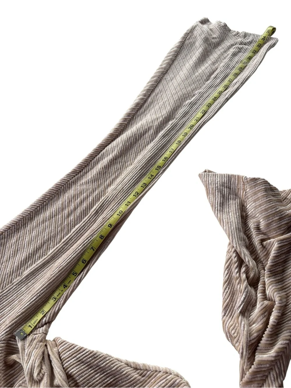 Free People Slim Pull-On Velvet Flare Pants XS Champagne High Rise Striped Boho